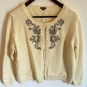 Vintage Eddie Bauer Cream Cardigan with Silver Embellishments XLT